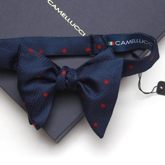 Men's Self-tied Bow Tie 100%Silk Big Butterfly Navy with Polka Dot S681 - Picture 7 of 16